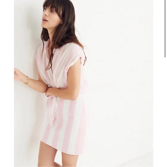 Madewell SET 🩷 Central Tunic In Cara Pink Stripe Button Down Top AND Skirt - Picture 2 of 12